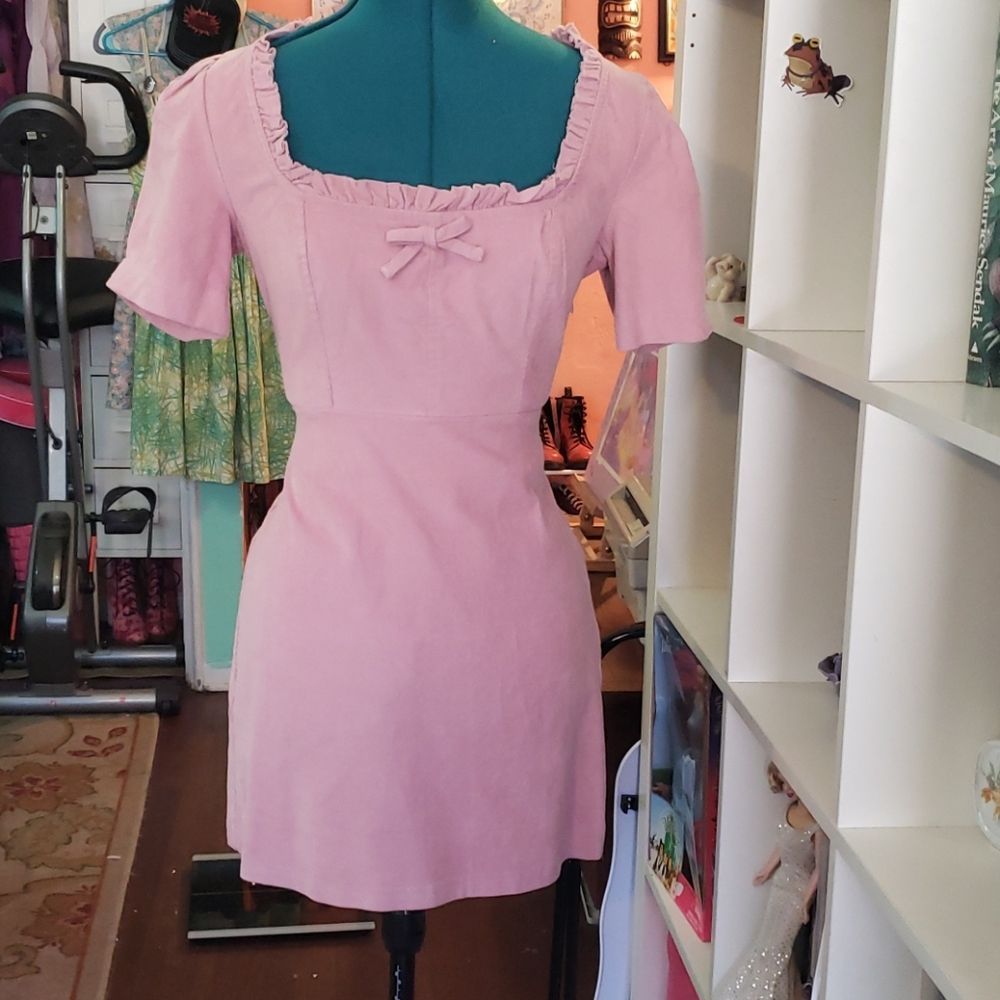 The cutest corduroy pink kawaii cottage core dress